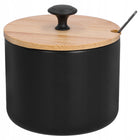 Cukiernica czarna metalowa z łyżeczką 350ml okrągła 10,5 x 11 cm z pokrywką cukierniczka, pojemnik do cukru, do herbaty