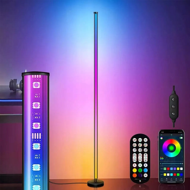 Wysoka lampa LED RGB podłogowa narożna stojąca lampka nocna 120cm + pilot czarny