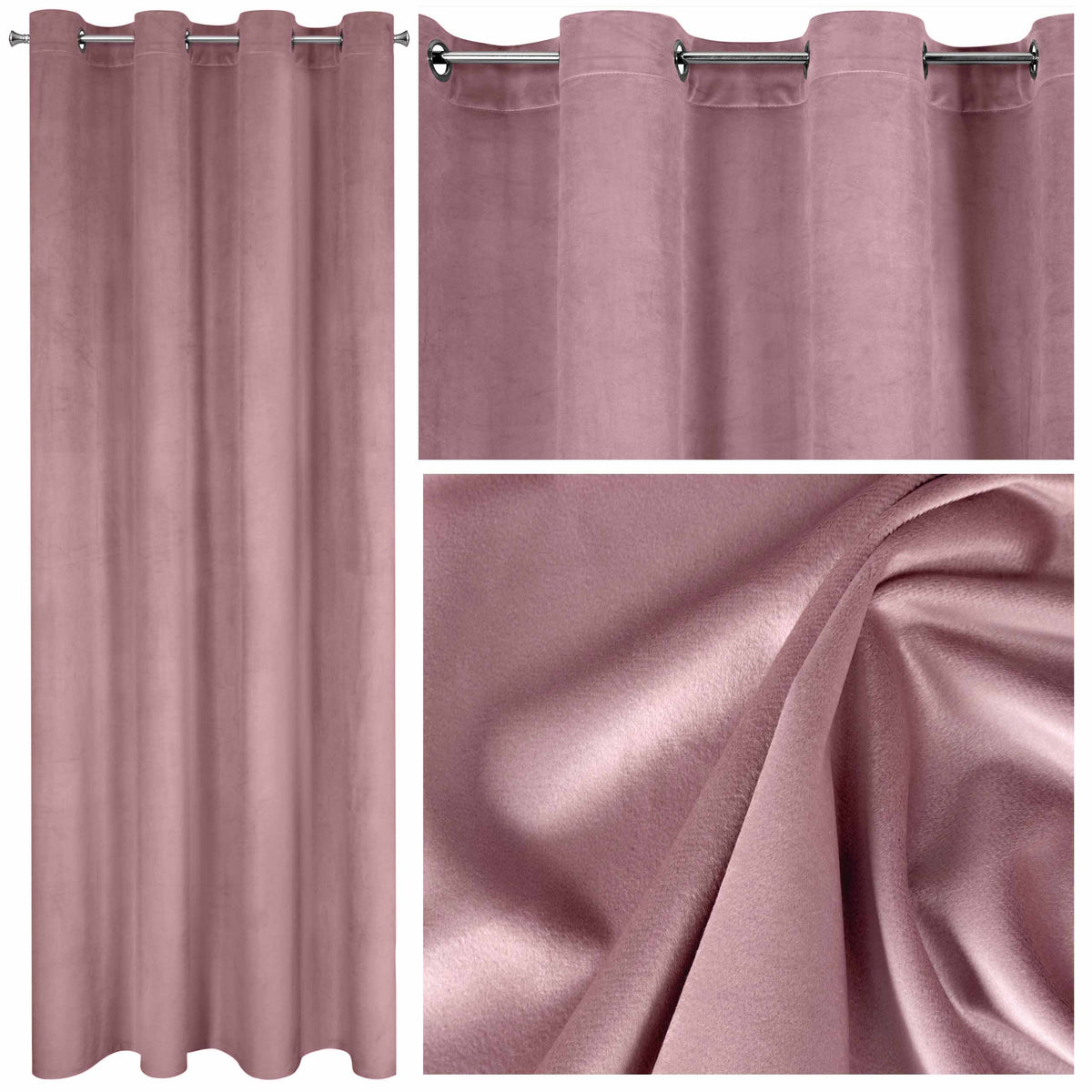 Zasłona WELUROWA 140x250 Velvet Gotowa na Przelotkach do Salonu Pudrowy Róż kotara okienna, gładka, zaciemniająca, kółka