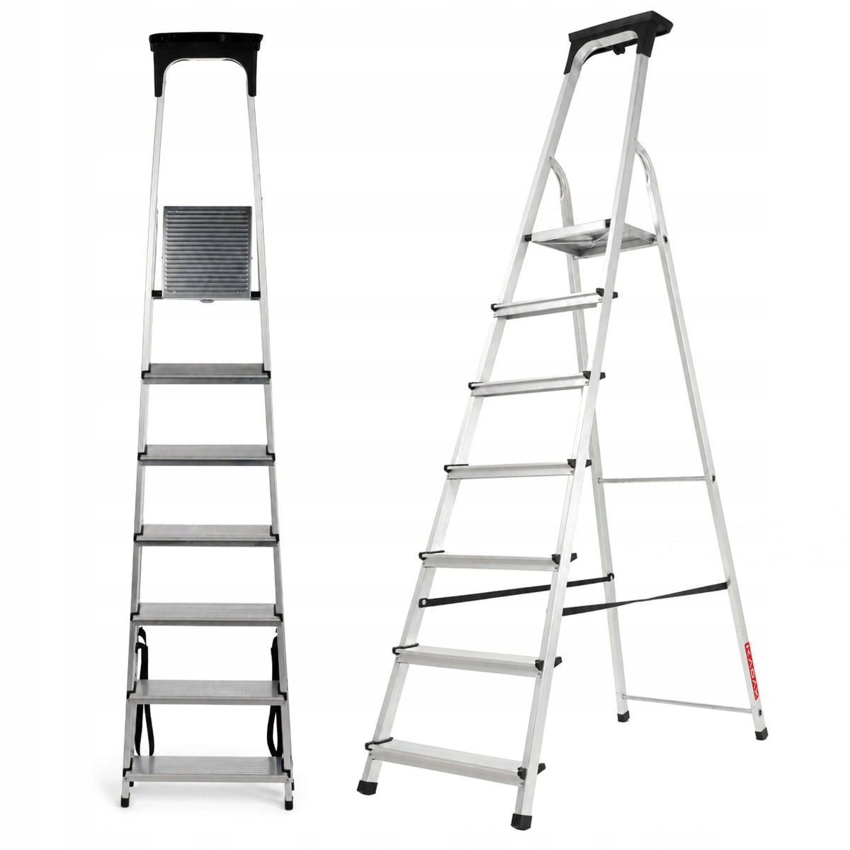 Drabina aluminiowa 7 stopniowa składana domowa półka 125kg produkt polski dwustronna do prac na wysokości, wysokość