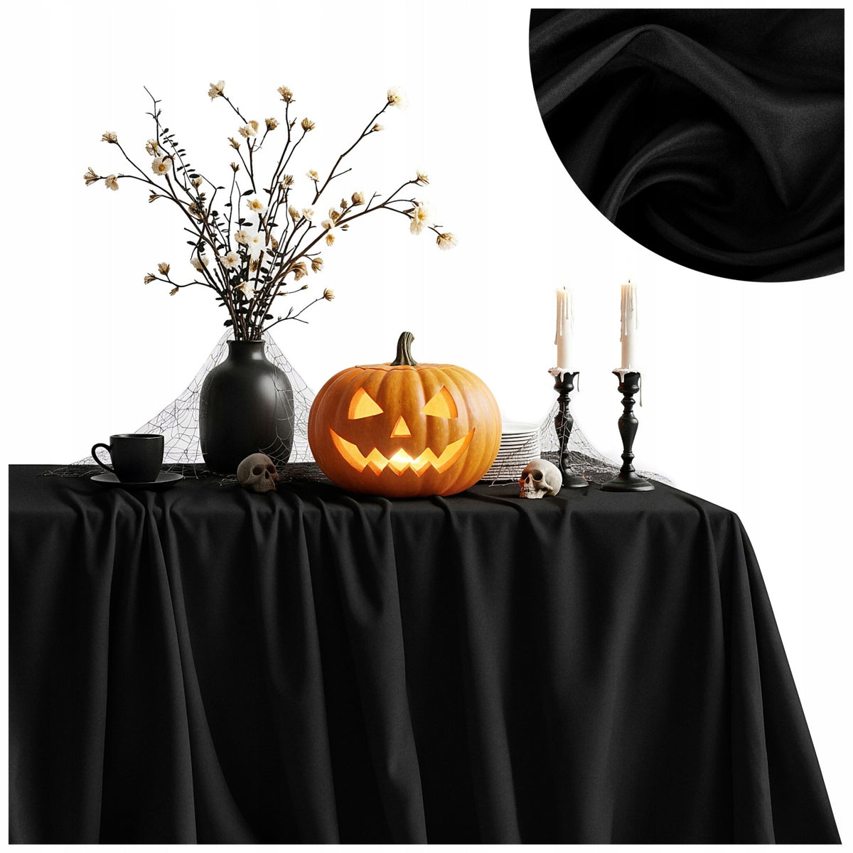 Obrus na halloween plamoodporny stół czarny gładki 140x260 CM wodoodporny serweta z poliestru, nakrycie na przyjęcie