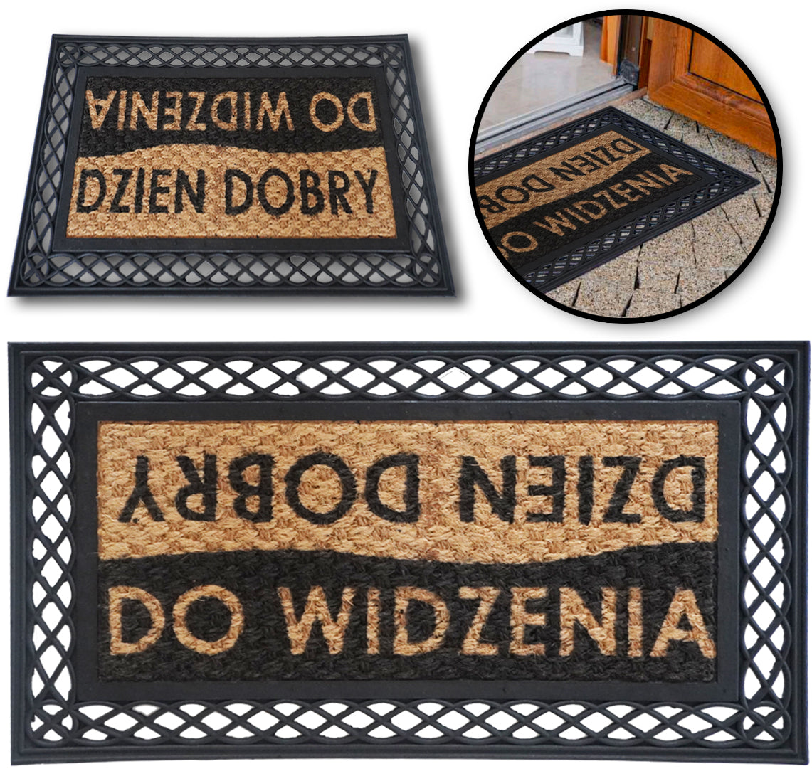 Wycieraczka wejściowa do butów pod drzwi kokos mata zewnętrzna mocna gumowa 45x75 cm grubość 8 mm pomarańczowa