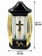 Znicz Szkalny Zn-184 Obudowa Domek Złote Boki 29cm lampion nagrobny na cmentarz, parafinowy, czas palenia do 40 godzin