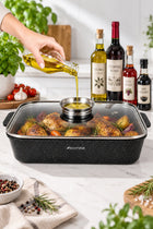 GĘSIARKA BRYTFANNA MARMURKOWA GARNEK NON STICK 4,5 L GAZ INDUKCJA KAMILLE z pokrywą, do mycia w zmywarce