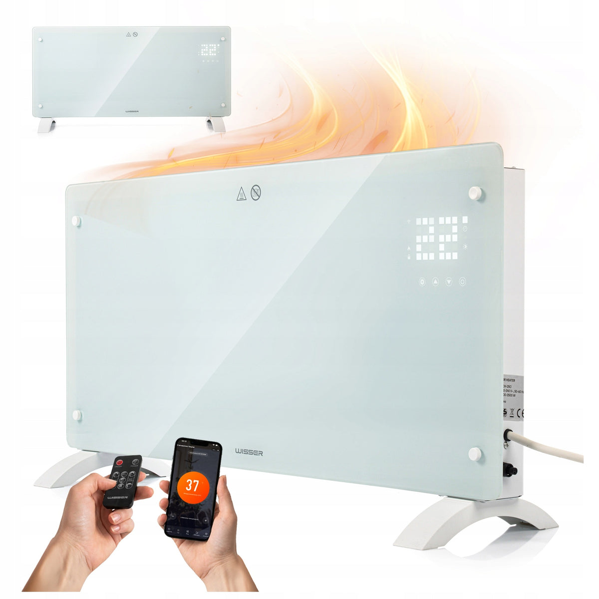 Grzejnik elektryczny konwektorowy WiFi termostat LED przenośny Wisser 2500W ogrzewacz do pokoju, do dogrzewania wnętrz