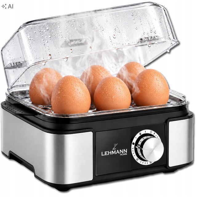 Jajowar do gotowania jajek 6 JAJ parowar sygnał dźwiękowy cooker lehmann 6X 400 w srebrny metal, tworzywo sztuczne