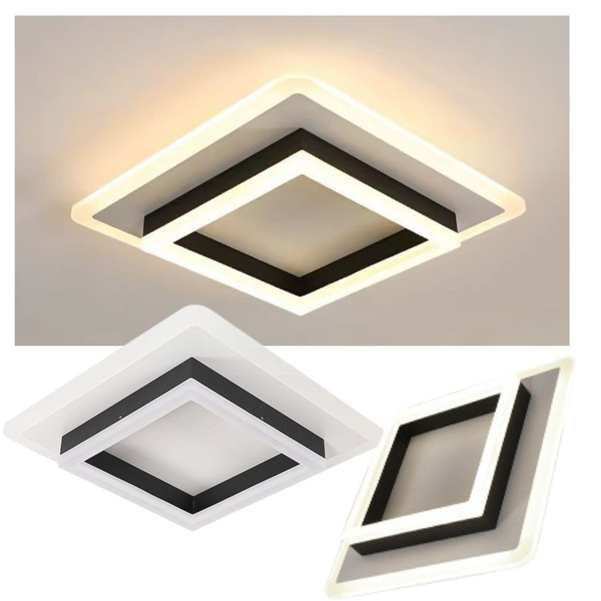 Lampa sufitowa LED plafon panel sufitowy czarny kwadrat natynkowy 24W oświetlenie do wnętrz, neutralna barwa światła