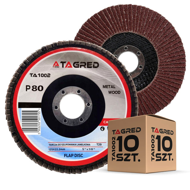 Zestaw 10 SZT tarcza do szlifowania drewna metalu stali P80 125mm lamelka do aluminium, metali kolorowych, PCV i tworzyw, otwór 22,2 mm
