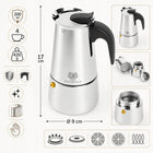 Kawiarka zaparzacz do kawy herbaty 200ml stalowa indukcja GAZ 4 filiżanki mokapot, mycie w zmywarce, czarno-srebrna