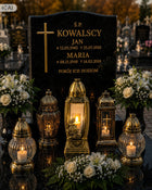 Unikatowy znicz kapliczka lampion szklany ciężki duży - 40cm złoty na cmentarz, nagrobny, dekoracja grobu, czas palenia