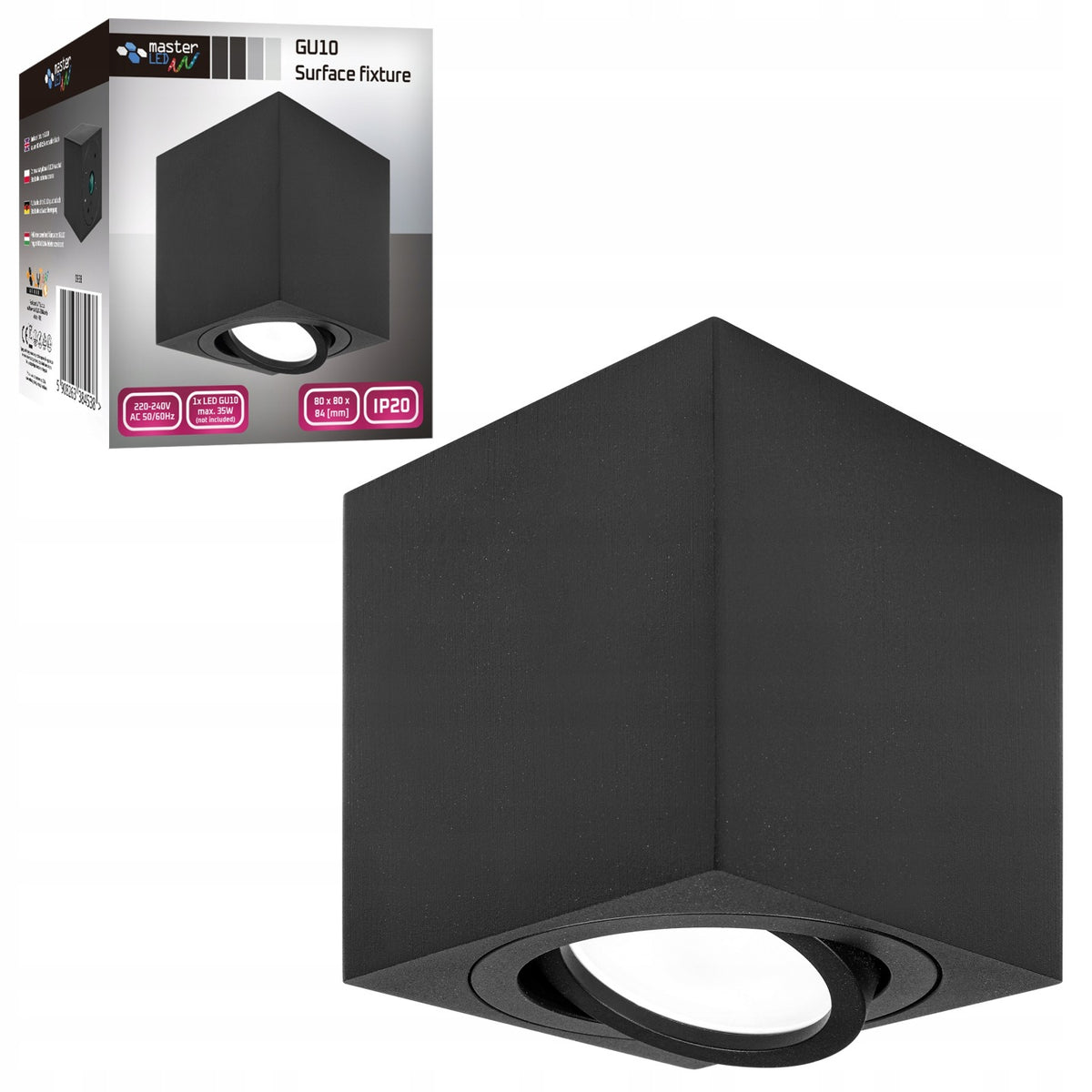 Oprawa Halogenowa Sufitowa Lampa Natynkowa GU10 Tuba LED czarna kwadratowa oczko punktowe aluminiowe zasilane sieciowo