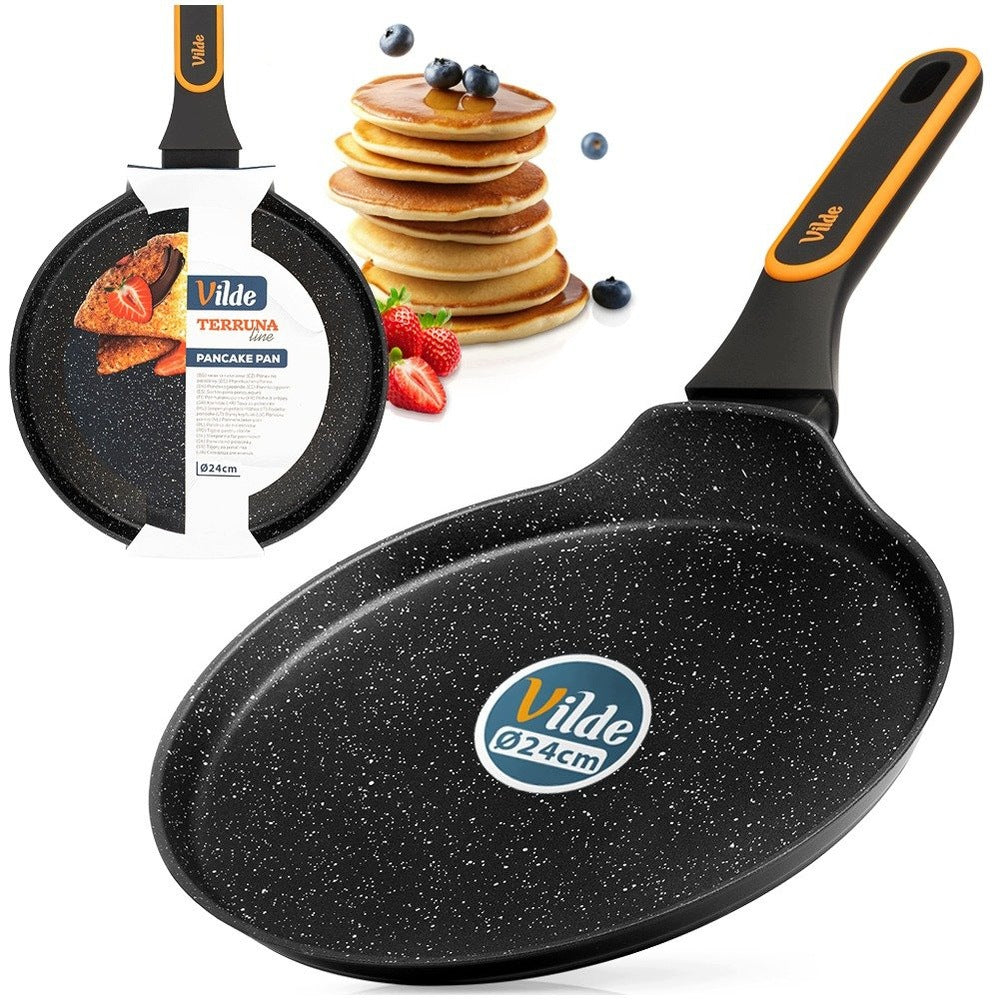 Patelnia granitowa do naleśników placków omletów niska płaska 24 cm vilde naleśnikarka na indukcję, gaz, ceramikę i