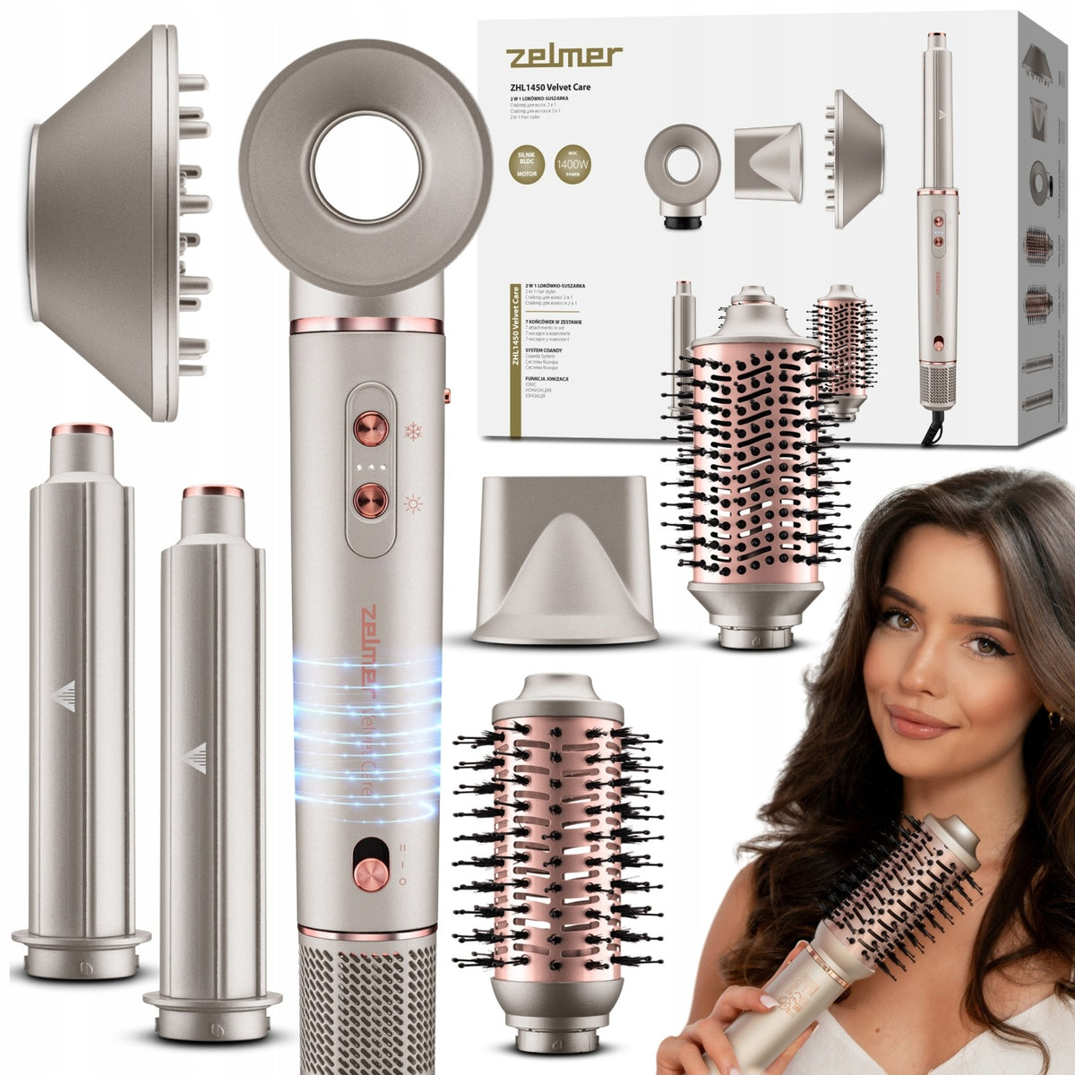 Lokówko-suszarka zelmer 7W1 ceramiczna wielofunkcyjna + jonizacja 1400W 1400 w