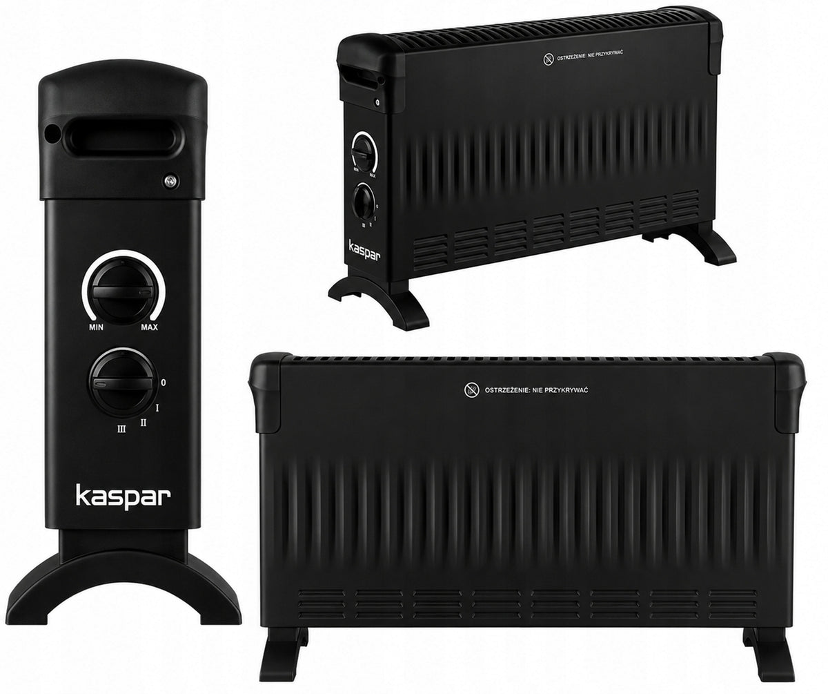GRZEJNIK ELETKRYCZNY KONWEKTOROWY ENERGOOSZCZĘDNY TERMOSTAT 2000W 525 mm 330 mm grzewcza czarny