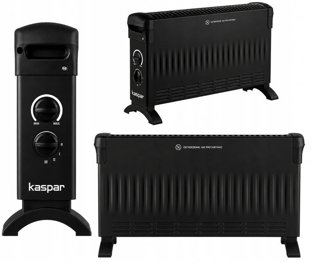 Grzejnik eletkryczny konwektorowy energooszczędny termostat 2000W 525 mm 330 mm grzewcza czarny