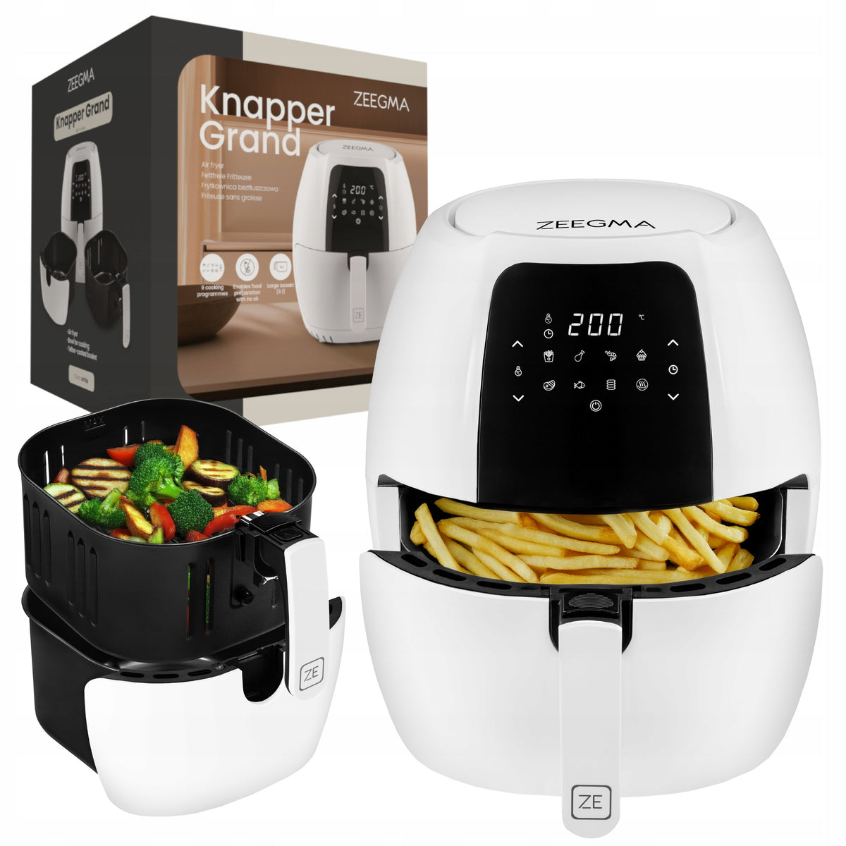 Frytkownica beztłuszczowa AIR fryer 7,7 L 1800W duża biała teflonowa 60sek. biały