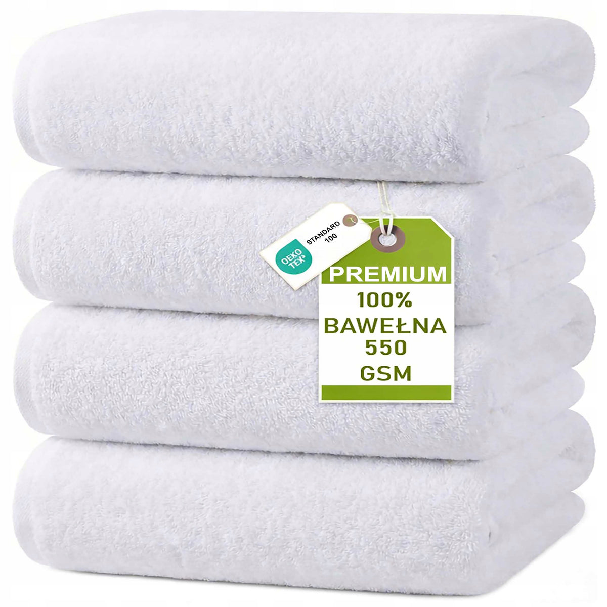 4x Ręcznik Hotelowy BAWEŁNIANY GRUBY Duży 70x140 Biały PREMIUM 550g kąpielowy szybkoschnący antybakteryjny gładki do