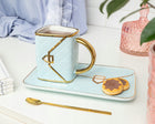 Prezent kubek torebka zestaw prezentowy elegancki upominek dla niej ceramiczny 300 ml do kawy i herbaty, czarny