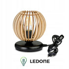 LAMPKA NOCNA LAMPA STOŁOWA DREWNIANA LOFT RETRO E27 DO SYPIALNI DO GNIAZDKA klosz 16 cm, wysokość 20 cm, maksymalna moc