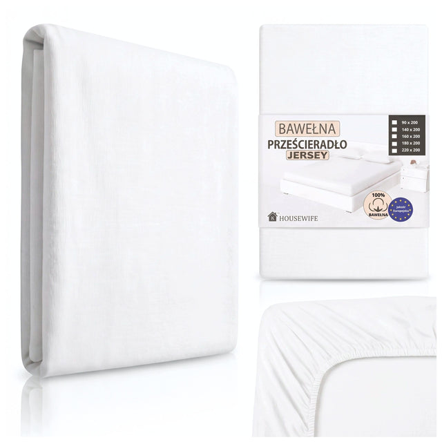 Prześcieradło z gumką 160x200 Bawełniane jersey Białe 100% Bawełna Miękkie na materac do 25 cm, z certyfikatem oeko-tex Standard 100