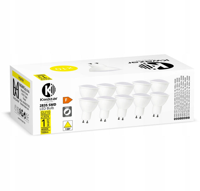 10x Żarówka LED SMD GU10 1W=15W 100lm barwa neutralna premium reflektorowa do punktowego oświetlenia, białe światło 4000 K