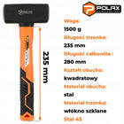Młotek kamieniarski 1500g obuch stal 45 hartowany trzonek fiberglass Polax do kucia i rozbijania kamienia, robót