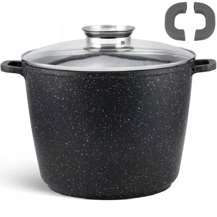 Duży garnek marmurowy głęboki z pokrywką do rosołu wysoki XXL 24cm / 6,2l naczynie aluminiowe kuchenne, do gotowania