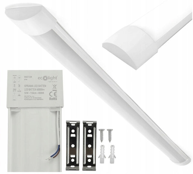 Lampa Warsztatowa LED Oprawa Sufitowa do Garażu 150cm 50W 4000K 6000lm IP20 montaż natynkowy, neutralna barwa światła, zestaw 5 sztuk