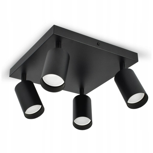 Lampa Sufitowa Żyrandol Plafon Tuby Metal spot AG4 LED GU10 czarna oprawa oświetleniowa czteropunktowa do wnętrz, wysokość 15 cm