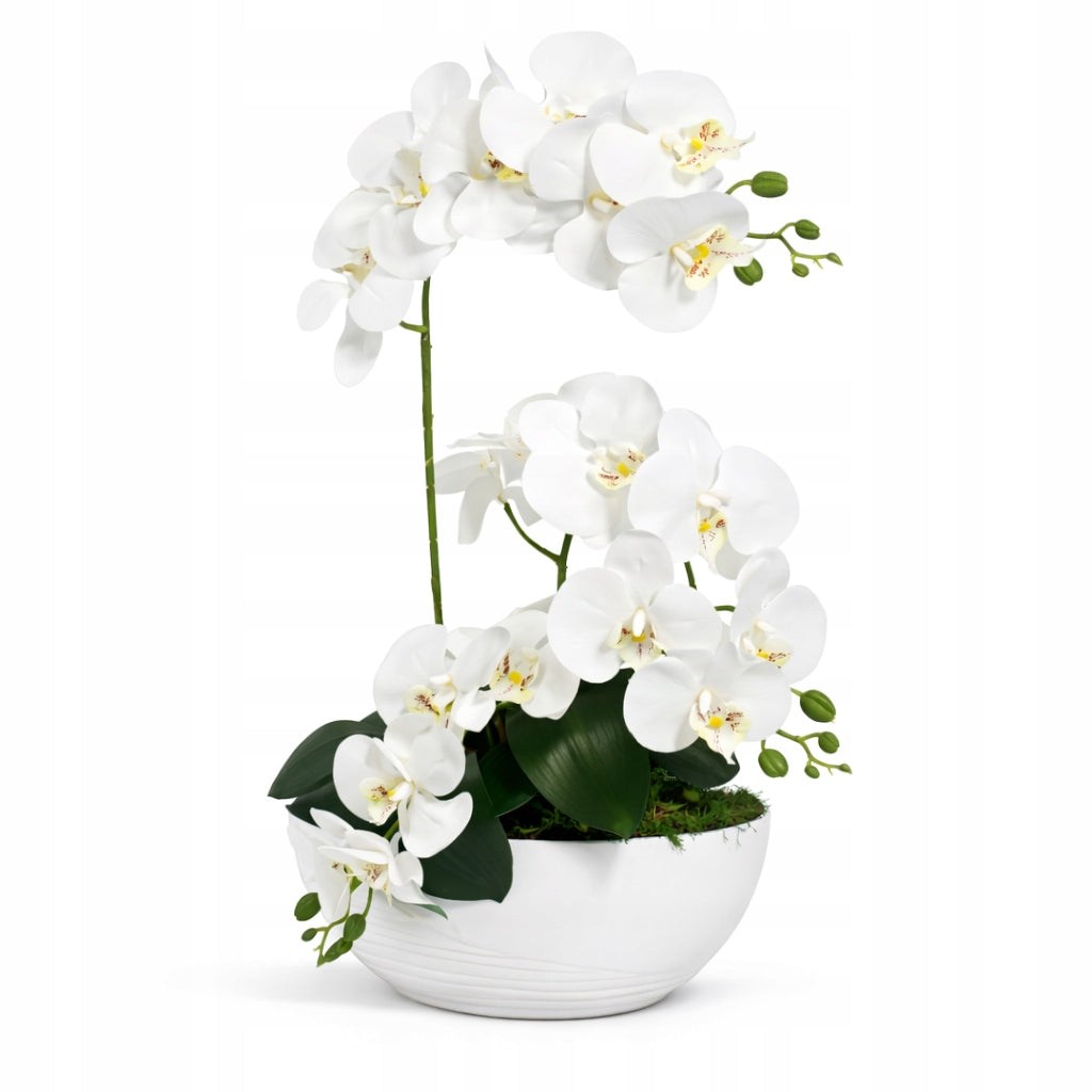 Storczyk Biały Sztuczny Silikonowy Trzy Pędy Jakość Premium 64 cm 003 orchidea doniczkowa, dekoracja wnętrza, roślina