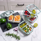 Szklane pojemniki na żywność zestaw pojemników 4x 1l z przegrodami lunchbox do mikrofali, zamrażarki i zmywarki, na