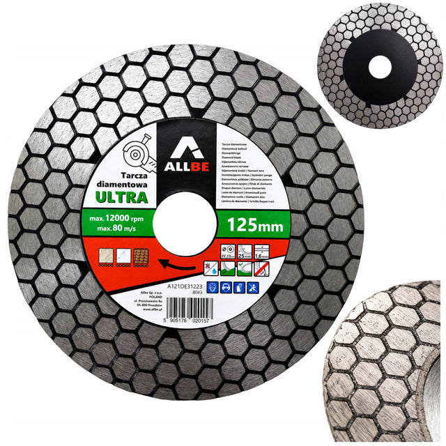 Tarcza diamentowa do gresu 125mm cięcia szlifowania płytek glazury 45 stopn beton, cegła, kamień, szkło, ceramika, otwór 22,2 mm