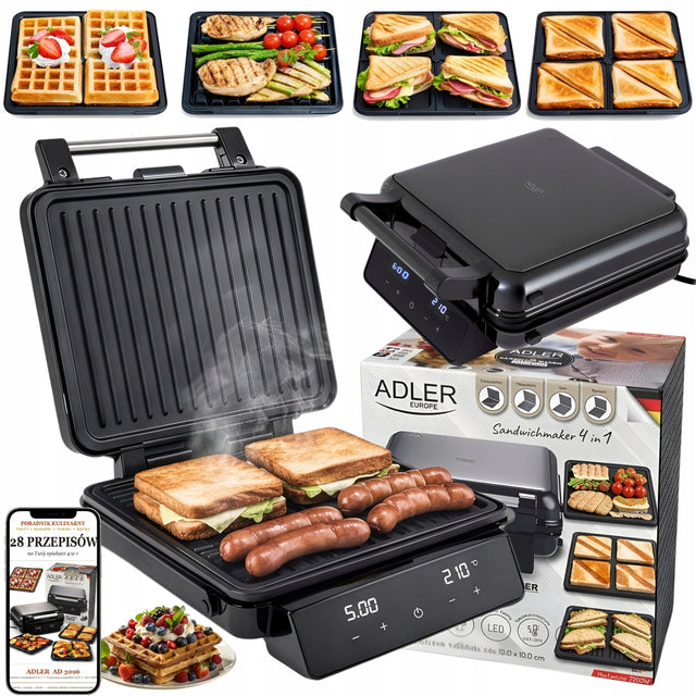 Opiekacz do kanapek 4w1 panini grill elektryczny gofrownica sandwich 2200W nominalna czarny