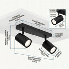 Lampa sufitowa HALOGENOWA kinkiet OPRAWA LED reflektor SPOT 2x GU10 czarna prostokątna, 31,5 cm, do oświetlenia