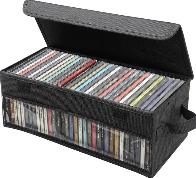 Pudełko na płyty CD 36X16X14CM organizer etui czarny z pokrywką składane kasetka, schowek, przechowywanie krążków kompaktowych