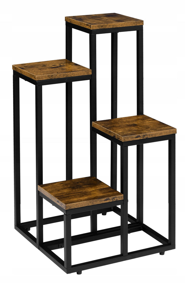 Kwietnik stojący metalowy stojak na kwiaty doniczki regał półki loft 68 cm ekspozytor roślin, 4 stanowiska, beżowo-czarny