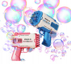 Pistolet na bańki 32 otworów maszyna do baniek na baterie + płyn niebieski 600 ml wiek 3 lata+