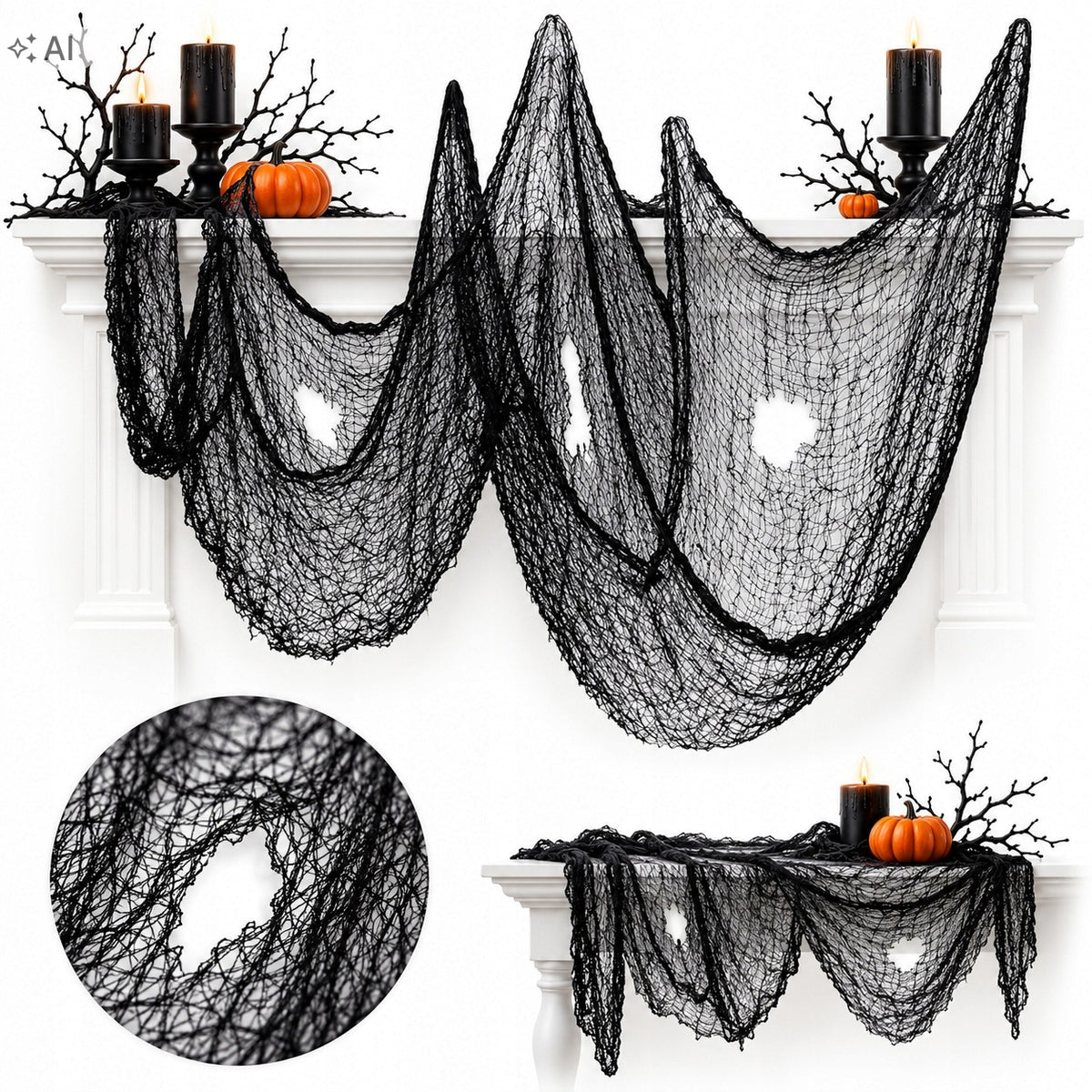 Czarna pajęczyna ozdoba halloween mroczna dekoracja 185x75 cm ogród DOM sztuczna sieć pająka, wystrój na przyjęcie