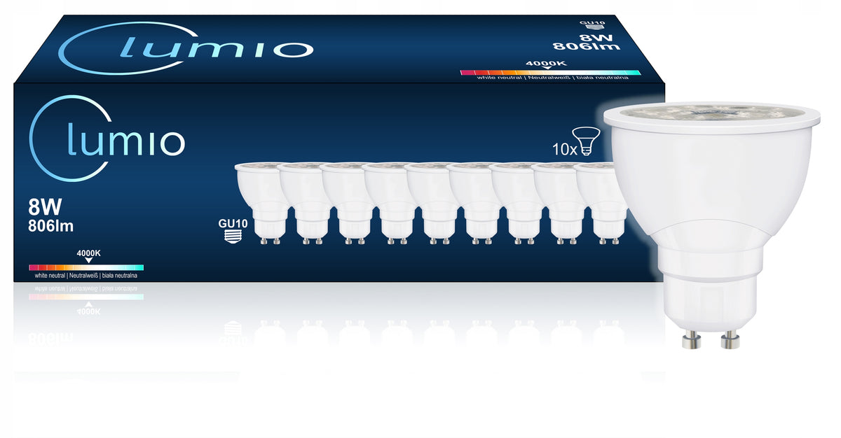 10x Żarówka LED GU10 8W 4000K biała neutralna 120° 806lm wydajna premium reflektor punktowy do opraw, zamiennik