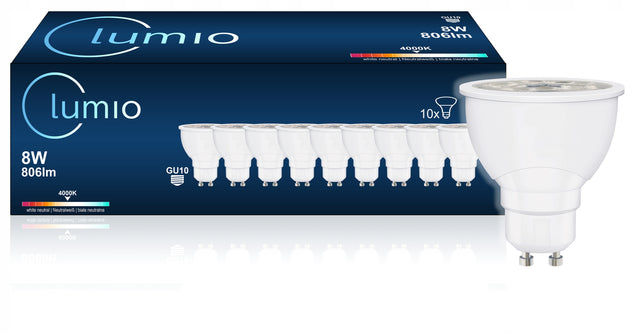 10x Żarówka LED GU10 8W 4000K biała neutralna 120° 806lm wydajna premium reflektor punktowy do opraw, zamiennik halogenowej