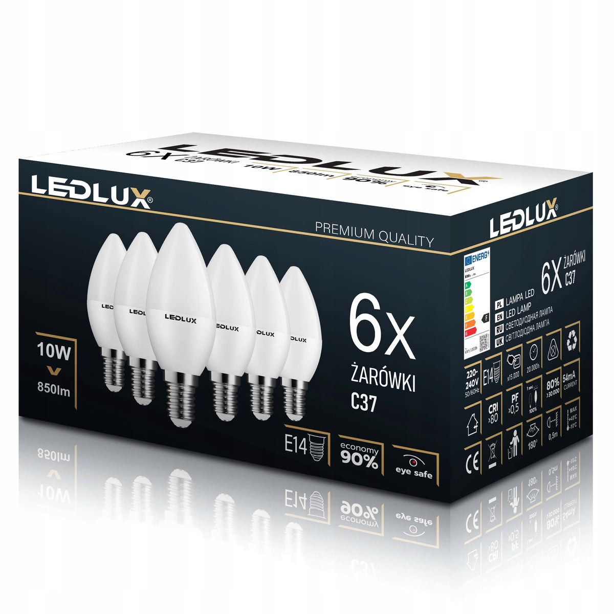 6x Żarówka LED E14 10W =90W SMD 4000K neutralna Premium ledlux nie mruga źródło światła do lamp, 850 lm, białe