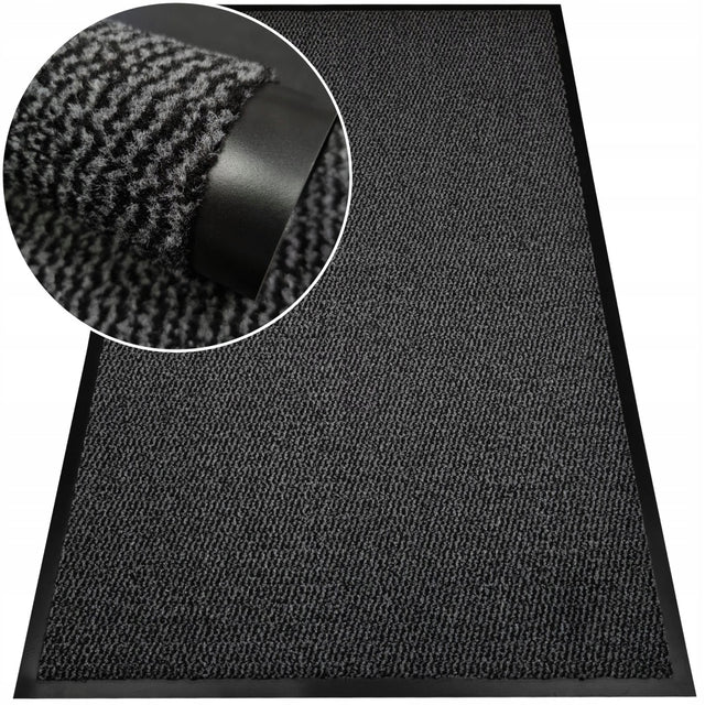 Czarna wycieraczka wejściowa 90x150 zewnętrzna mata pod drzwi podgumowana chodnik do przedpokoju i korytarza z PVC, gumowo-tekstylna, grubość 5 mm
