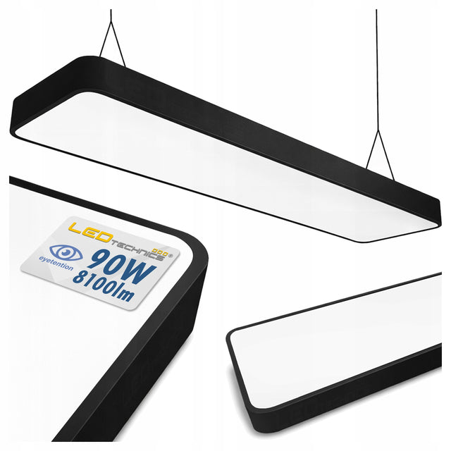 Lampa Wisząca Liniowa Biurowa 120cm 90W LED CCD Czarna Zaokrąglona oprawa sufitowa do biura, aluminiowa, zintegrowane źródło światła