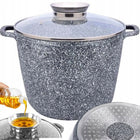DUŻY GARNEK MARMUROWY Z POKRYWKA INDUKCJA GAZ NON-STICK AROMA KNOB 28cm 10L do piekarnika, na kuchnię ceramiczną i
