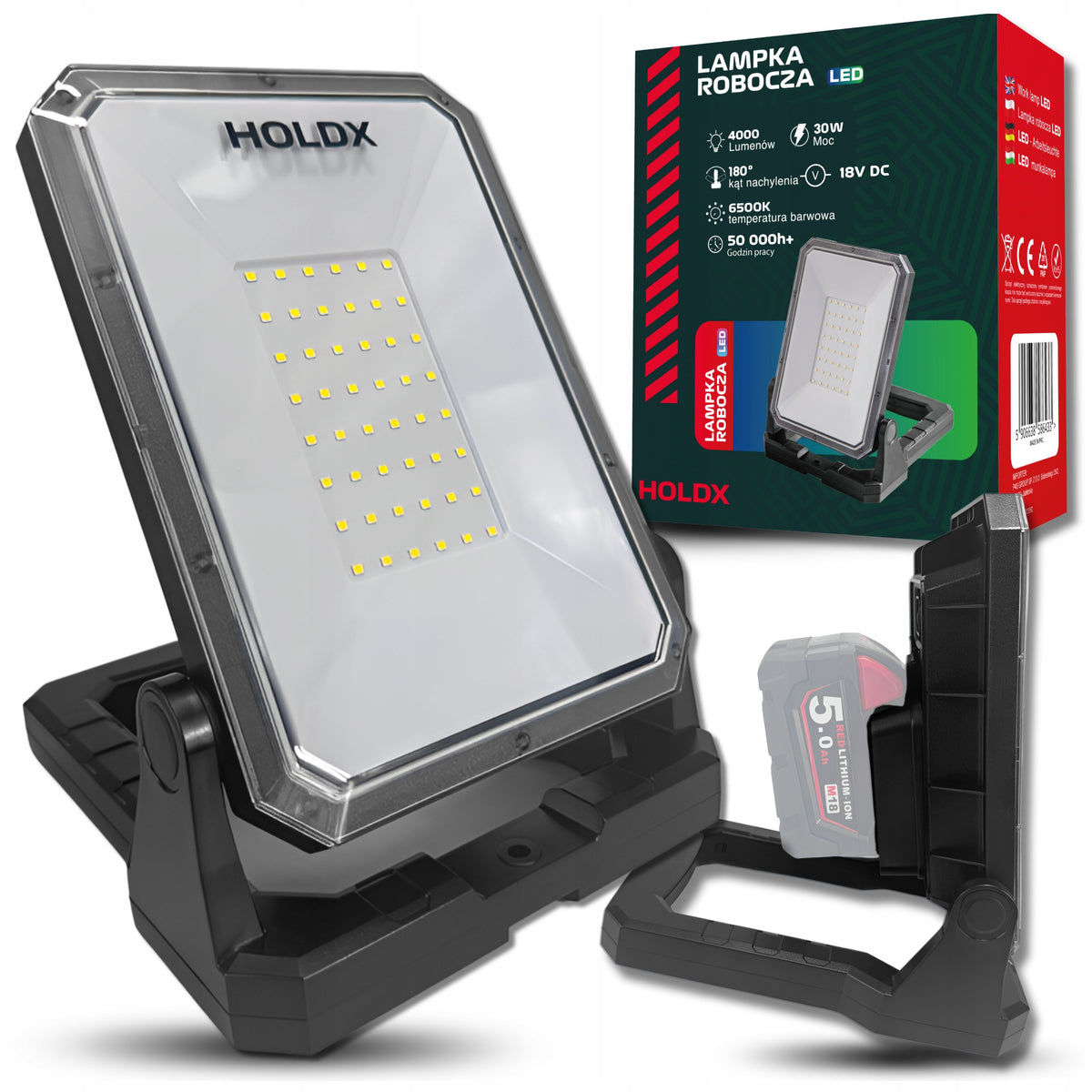 Lampa robocza halogen LED do milwaukee USB 6500K przenośna budowlana mocna naświetlacz stojący 4000 lm 30 w białe