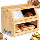 Chlebak bambusowy pojemnik na pieczywo duży dwupoziomowy piętrowy szafka na chleb i bułki, prostokątny brązowy 39x25 cm