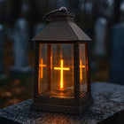ZNICZ NA GRÓB ZE ŚWIECZKĄ LAMPION LATARNIA NAGROBNA LED 3D KRZYŻ ŚWIECZKA wkład elektryczny cmentarny, wysokość 20 cm