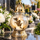 Duży Znicz szklany Kalia 23 cm z wkładem parafinowym złoty na grób 6 sztuk lampion na cmentarz, dekoracja nagrobka