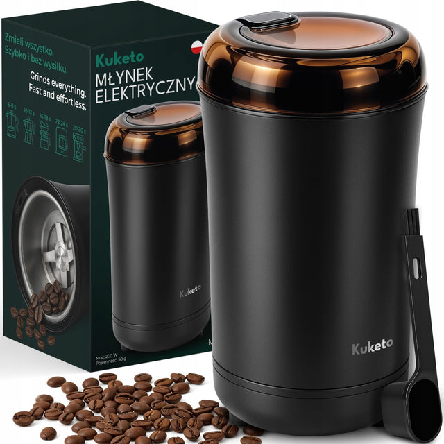 Młynek do mielenia kawy orzechów przypraw grinder elektryczny 8 ostrzy 200W 50 g metal, tworzywo sztuczne