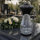 Znicz duży szklany lampion czarny 41 CM na grób cmentarz ozdoba nagrobna, dekoracja pamięci bliskich, Wszystkich